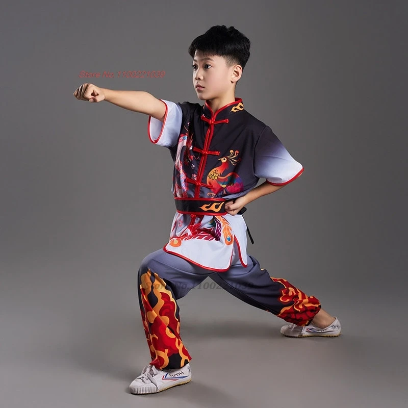 2026 chinese children wushu tai chi uniform wushu kung fu martial arts suit vintage dragon phoenix print training exercise set