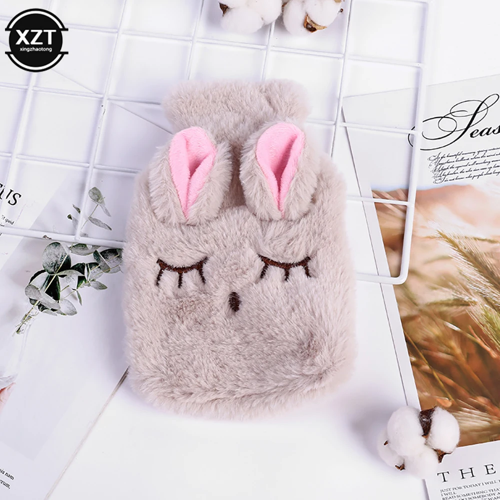 Reusable Winter Warm Heat Hand Warmer PVC Stress Pain Relief Therapy Hot Water Bottle Bag with Knitted Soft Rabbit Cozy Cover