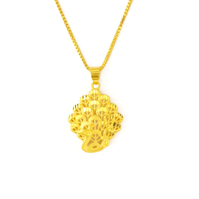 

100% Solid 18K Gold Necklaces Jewelry for Women Not Fade Gold Peacock Pendants Feminina Bizuteria Wedding Pendants for Females