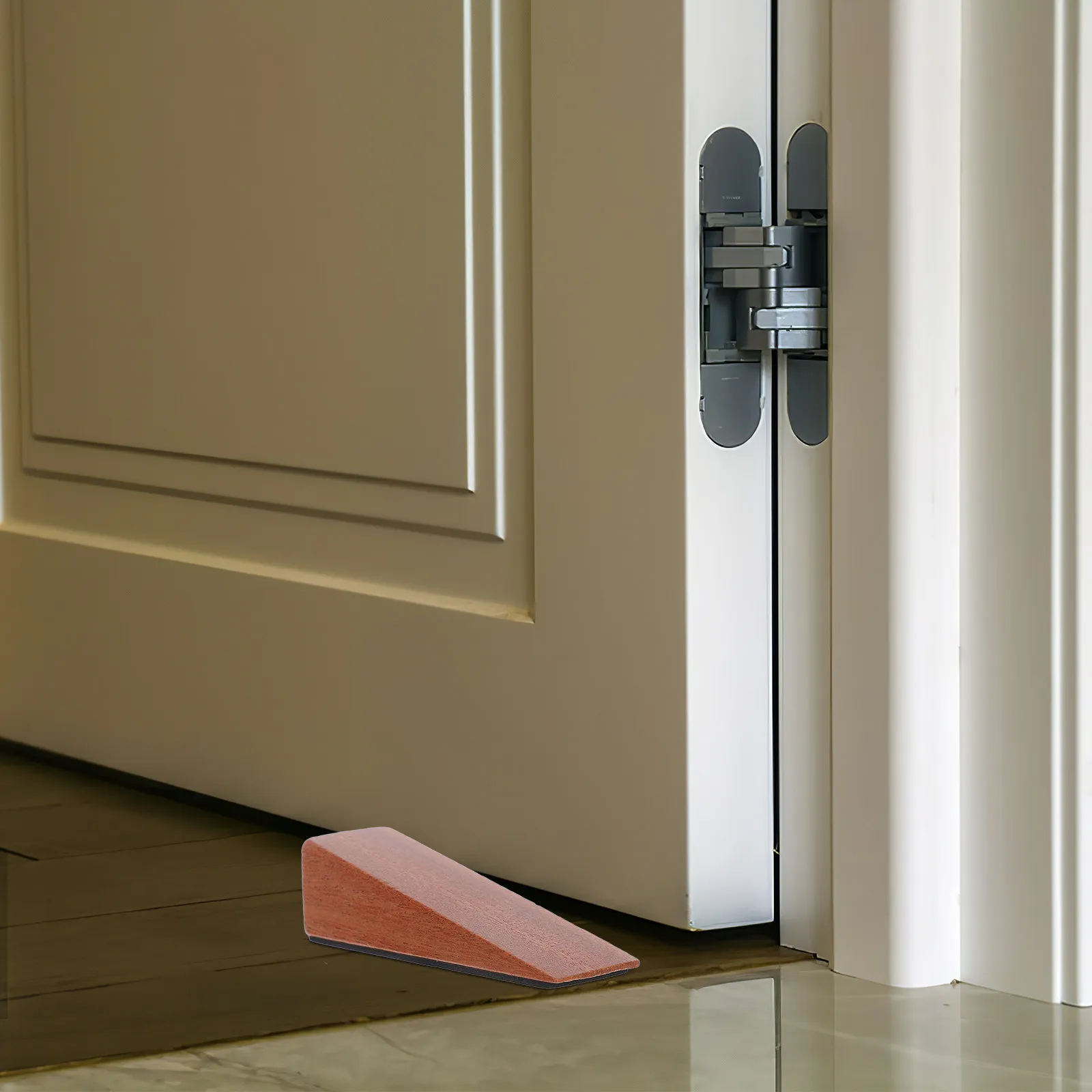 

4Pcs Wood Door Stopper Triangle Shape No Drill Non Slip Wedge Door Holder Security Stopper for Home Office Floor Carpet Use