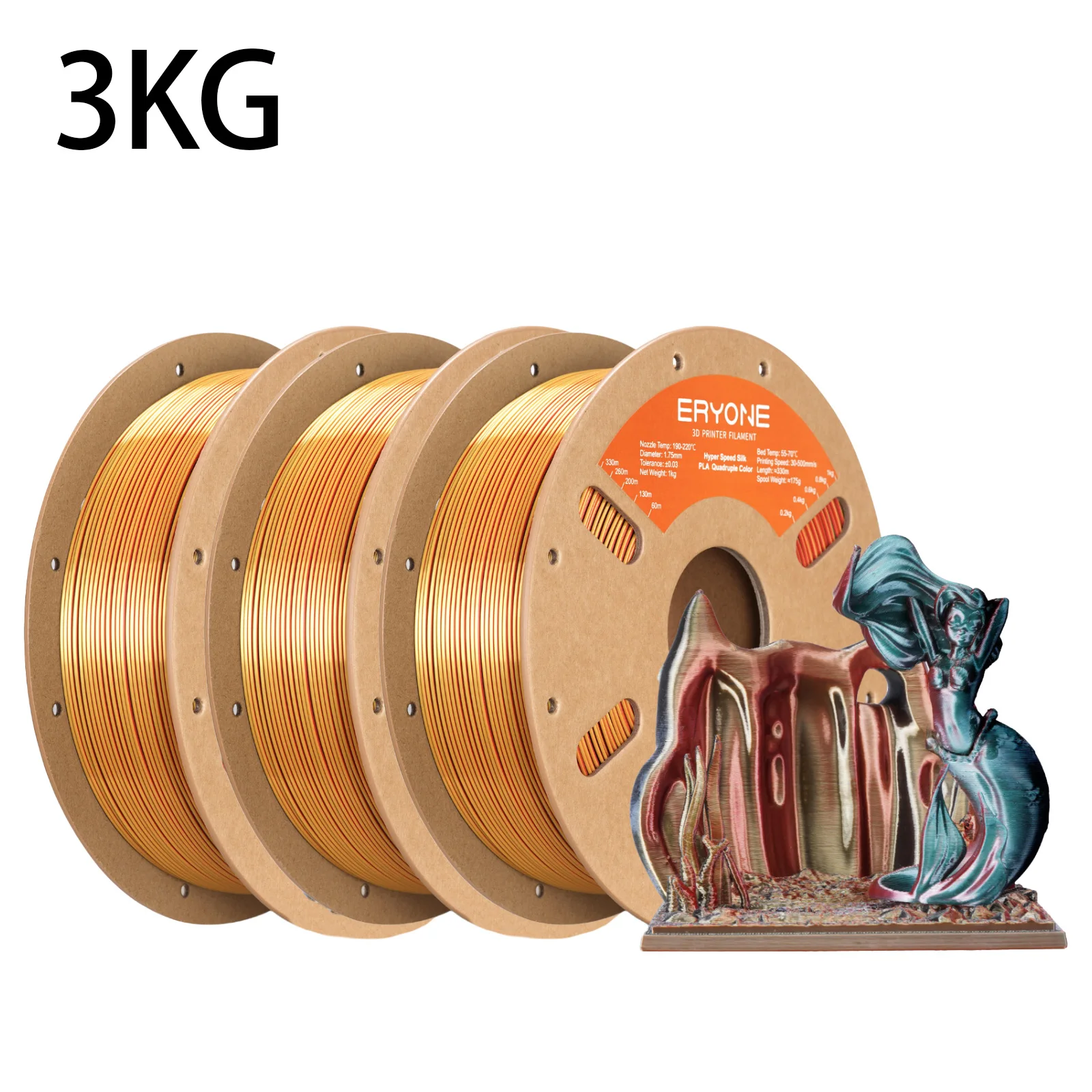 

Eryone 3KG Hyper Speed Quadruple Color Silk PLA Filament 1.75mm, High Speed 500mm/s 3D Printer Filament, Value Pack 1kg/Spool