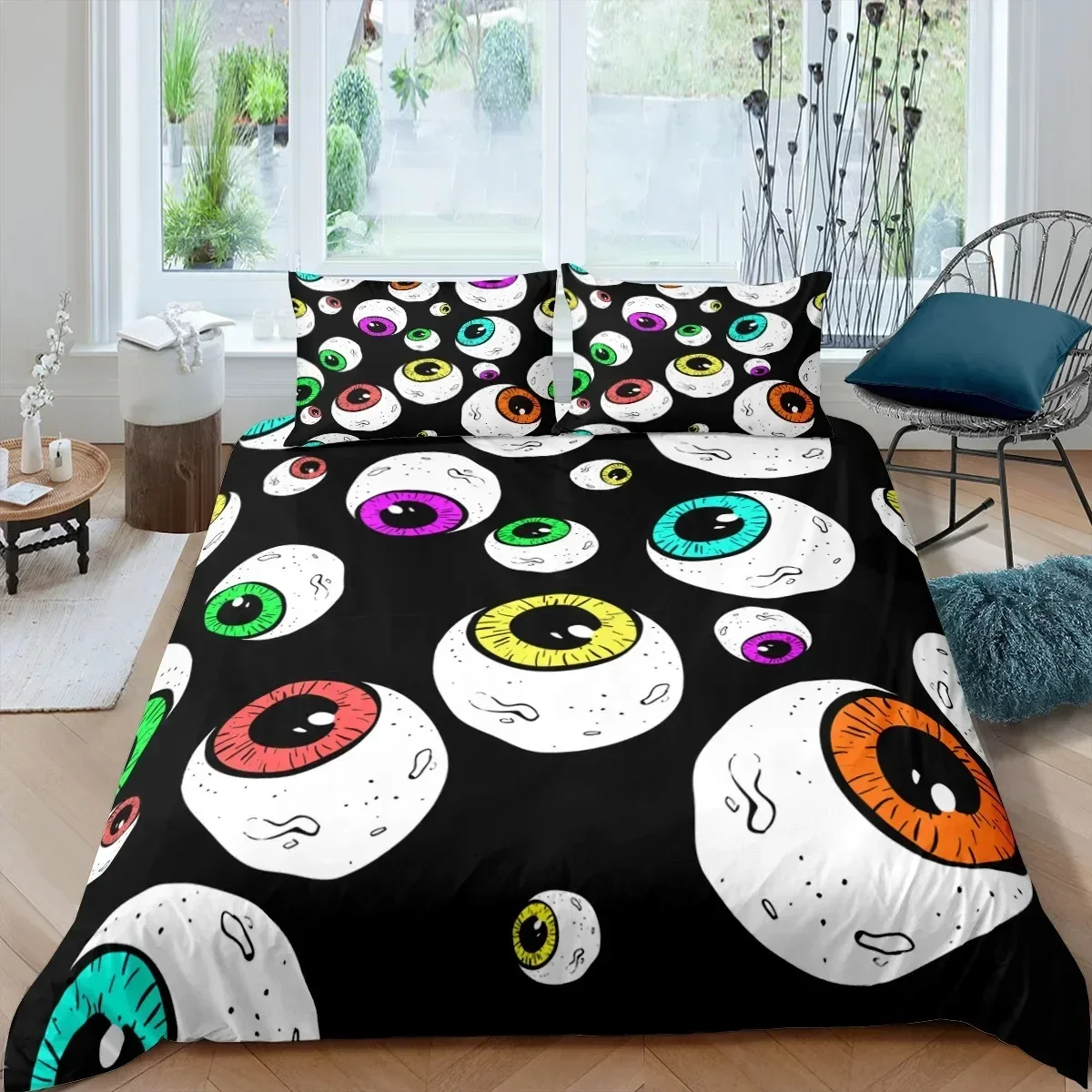 Eye Pattern Duvet Cover Set  Size,Zebra Stripes Blue Eyes Print Quilt Cover for Teens Adult,Mysterious Art Bedding Set