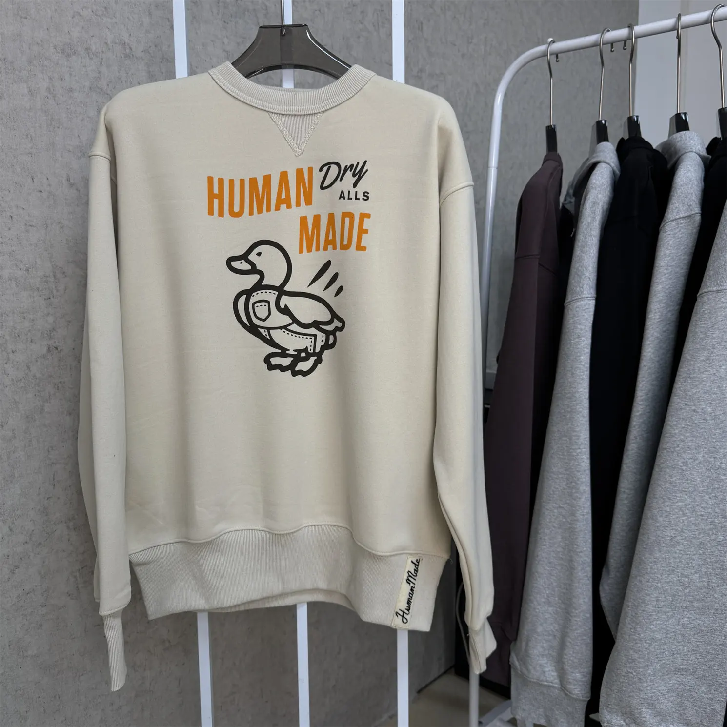 

2025 Human Made Vintage Casual Unisex Oversized Crew Neck Sweatshirt Denim Suspender Duck Fleece-Lined Thickened Daily Top