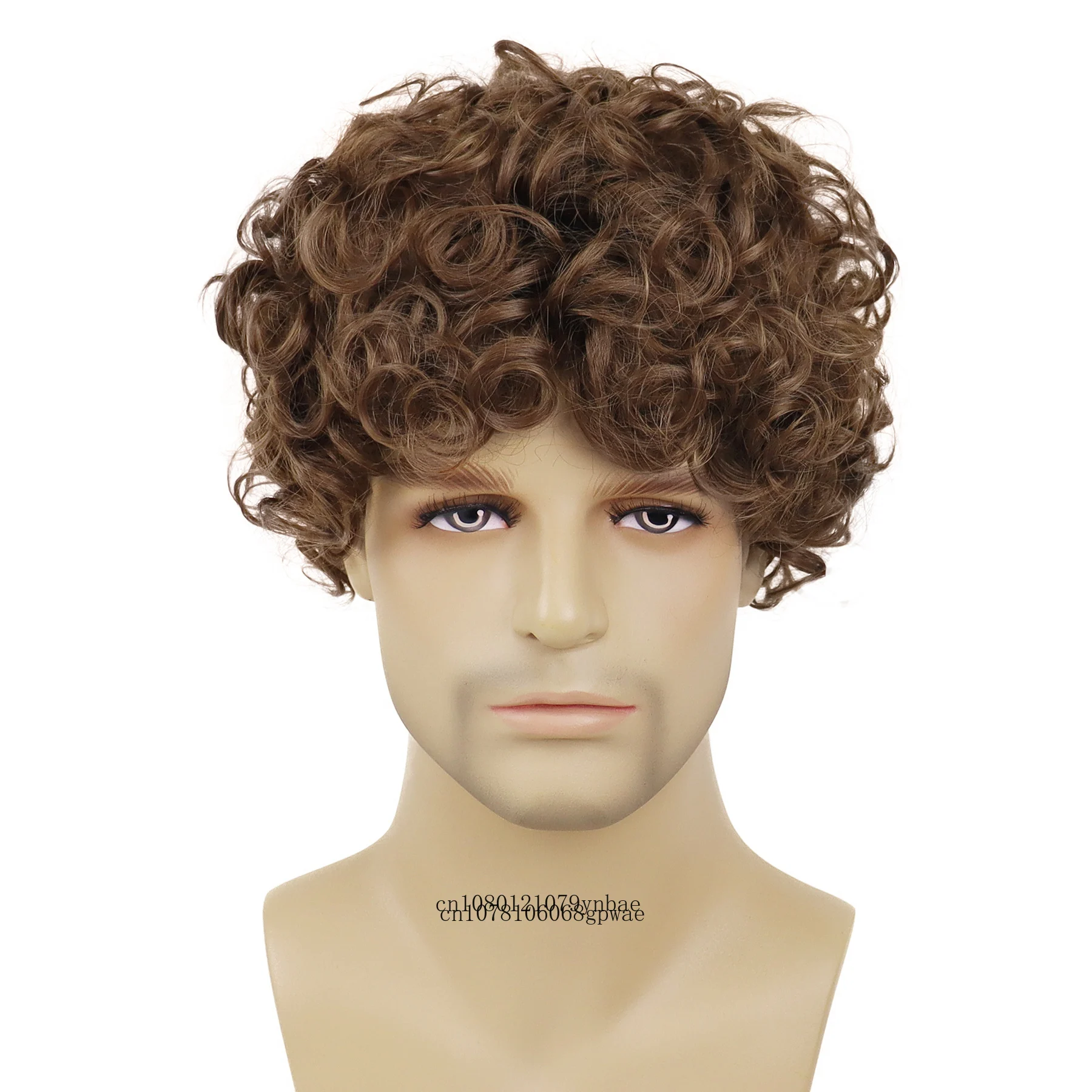 Short Brown Wigs for Men Synthetic Afro Kinky Curly Wig With Bangs Male Guys Daily Party Costume Soft Healthy Heat Resistant