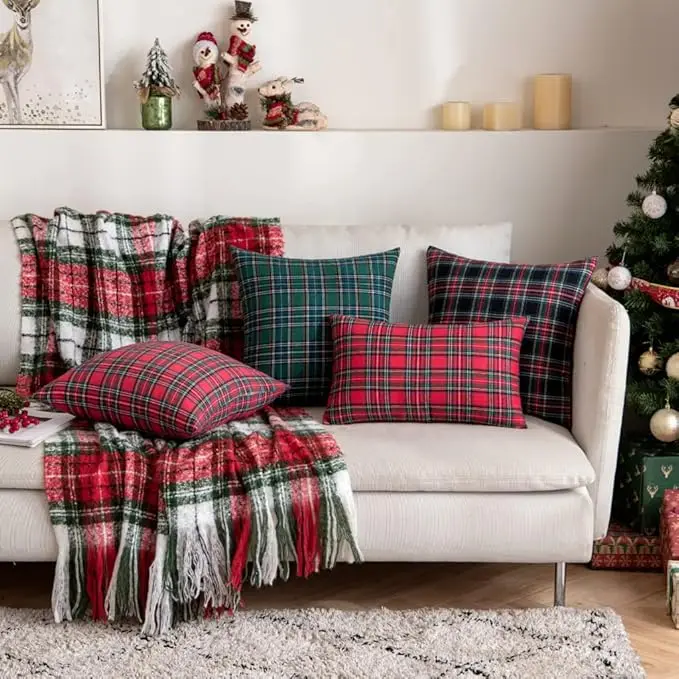 45x45cm Christmas Pillow Cases Red Checkered Cushion Cover Decorative Pillow Cover for Sofa Plaid Pillowcase Festive Decor