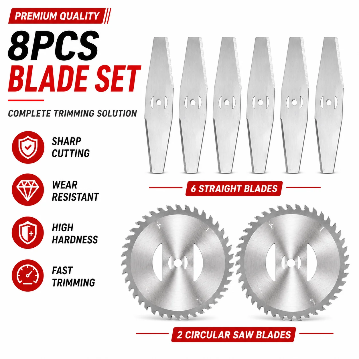 Grass Trimmer Blade Set, Metal Brush Cutter Replacement Blades, 3-Tooth Circular Straight Blades for Lawn Garden Weed Cutting