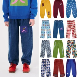 2024 New Autumn Style Casual Color Block Jeans Baby Printed Sweatpants Winter Kids Warm Casual Pants