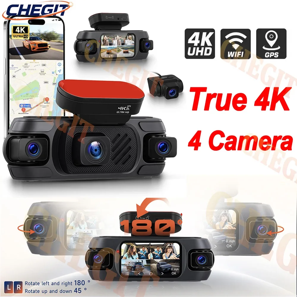 2026NEW 4K + 1K + 1K 4 قنوات WIFI GPS جهاز تسجيل فيديو رقمي للسيارات 360 ° كاميرا داش للسيارات HD فيديو كاميرا أمامية وخلفية صندوق أسود ملحقات السيارة #1