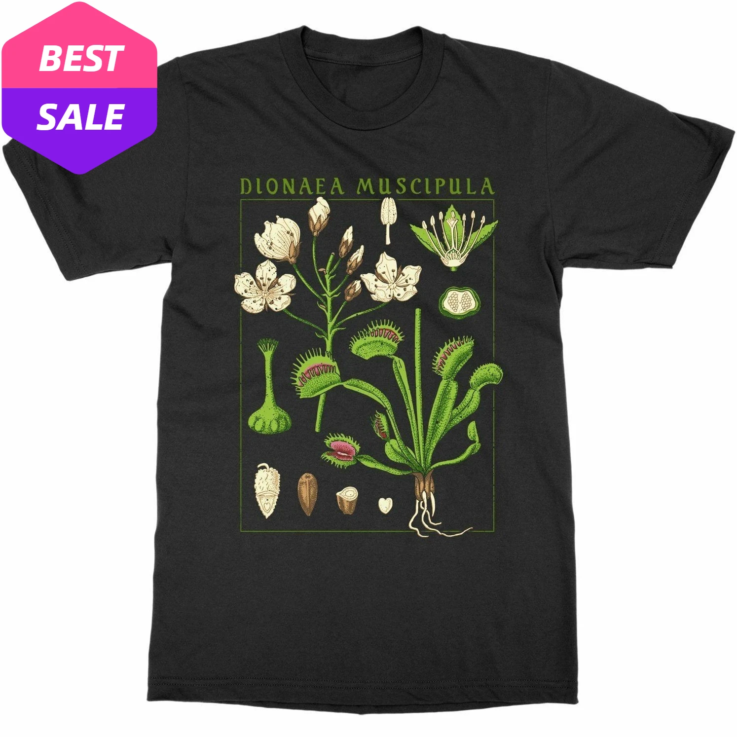 Botanical Garden Venus Fly Trap Botany Bloom Fruit Plant Printed T-Shirt. Summer Cotton Short Sleeve O-Neck T Shirt New Gift