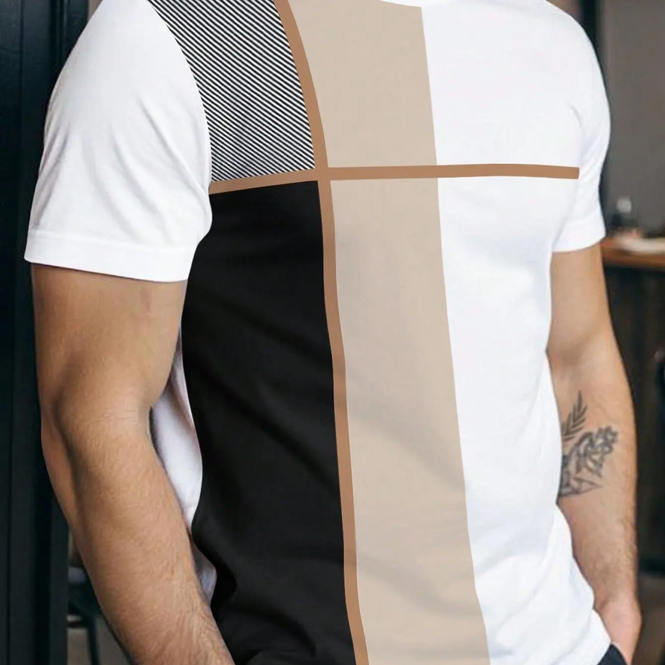 

3D Stripe Patchwork Printed Men's T-shirt Summer Business Casual Crew Neck Short Sleeve Tops Fashion Daily Loose Men Clothing