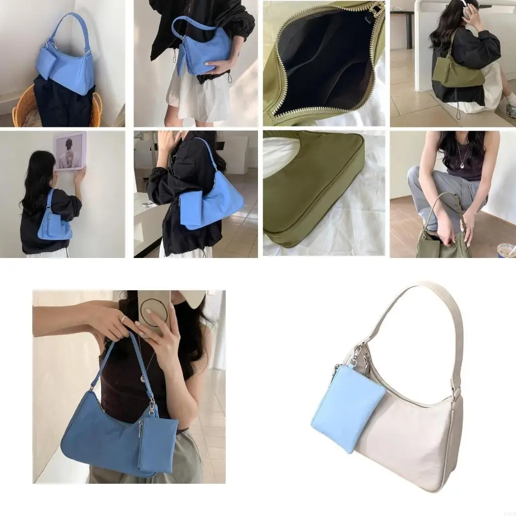 

Womens Stylish Shoulder Bag Commuting Bag Nylon Underarm Bag wirh Small Bag Color Armpit Bag Simple Handbags