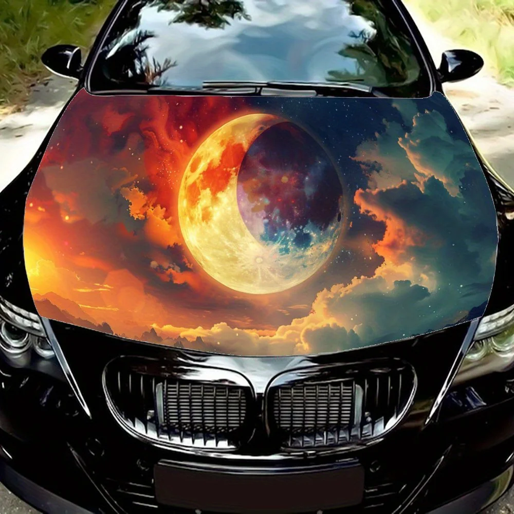 陰陽の象徴、太陽と月、雲、星、山。車のカバー用デカールステッカー、車のカバーを飾るためのステッカー、ビニールd。