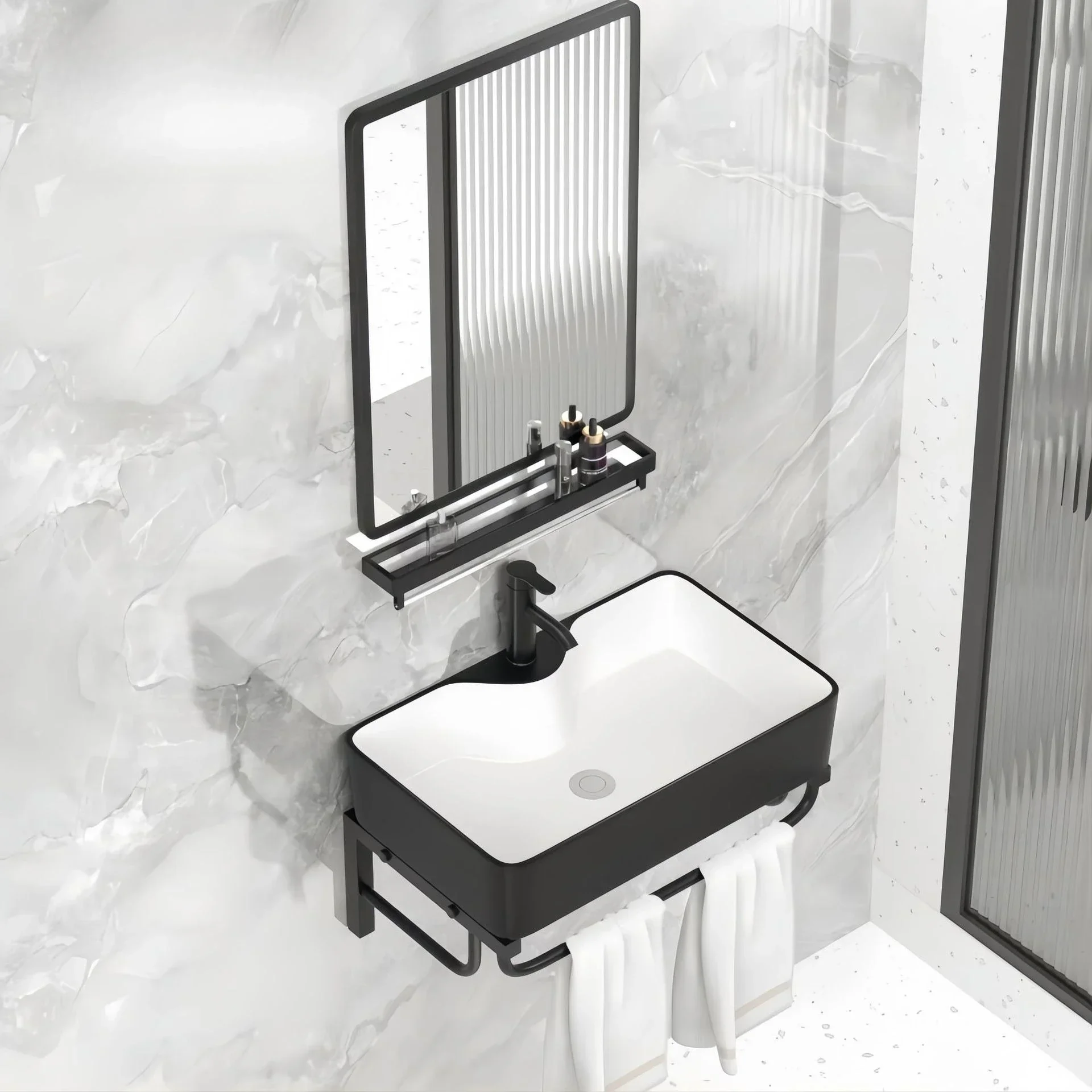 Small apartment balcony wall-mounted washbasin, stainless steel bracket basin, wall-mounted type, ceramic washbasin