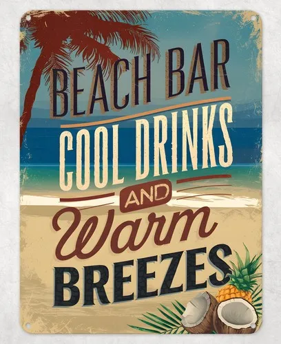 Beach Bar Cool Drinks Metal Poster Wall Tin Sign Man Cave Shed Home Plaque --Tin Sign