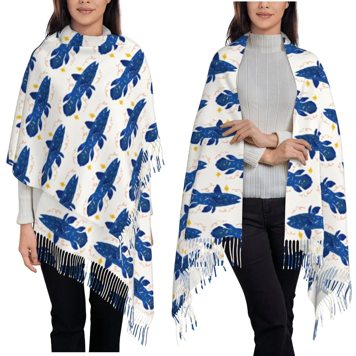 Starry Coelacanth Scarf Tassel Scarves for Women Soft Warm Shawls and Wraps Long Fall Winter Shawl Wrap