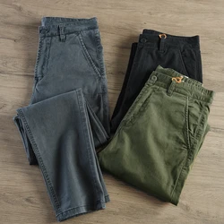 521# Spring and Autumn New American Retro Cargo Pants Men's Simple 97% Cotton Washed Loose Business Casual Straight Trousers