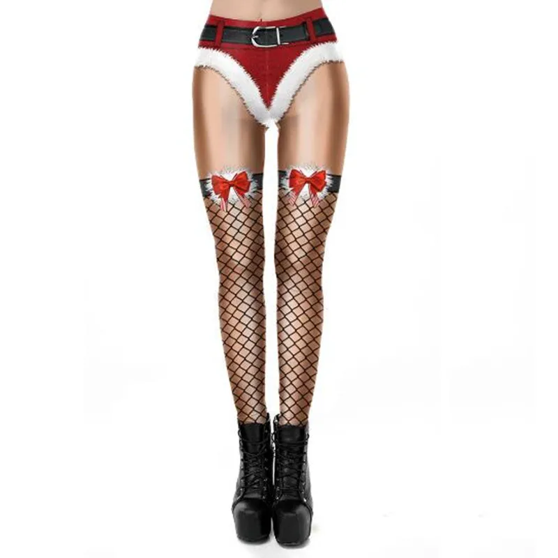 جوارب نسائية مزيفة مطبوعة لعيد الميلاد لباس ضيق غير رسمي من البوليستر اللدنة المخلوطة بخصر مطاطي من الصوف ملابس الخريف والشتاء