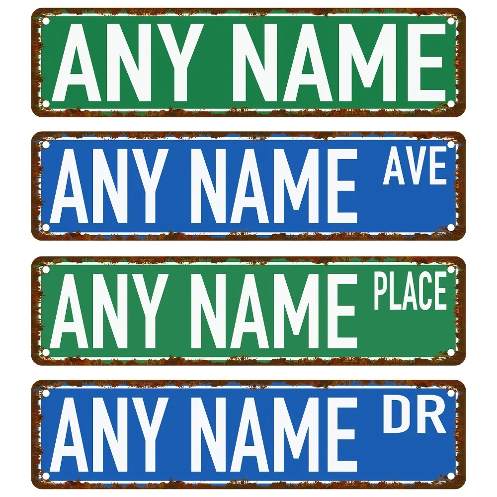 2D Flat Custom Street Sign 15.75×3.94 Inch Rusted Vintage Garage Sign Wire Decor Personalized Name Message Wall Decor