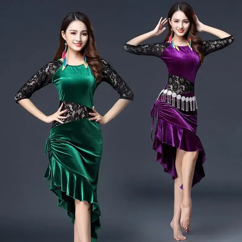 Dresses for Prom Velvet Dance Wear Line Dance Clothing Women Stage Costume Dance Costume for Girls Female  Suit New In