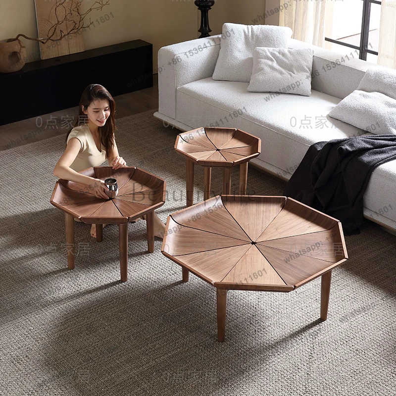 

Italian simple designer black walnut solid wood coffee table living room creative personality petal coffee table