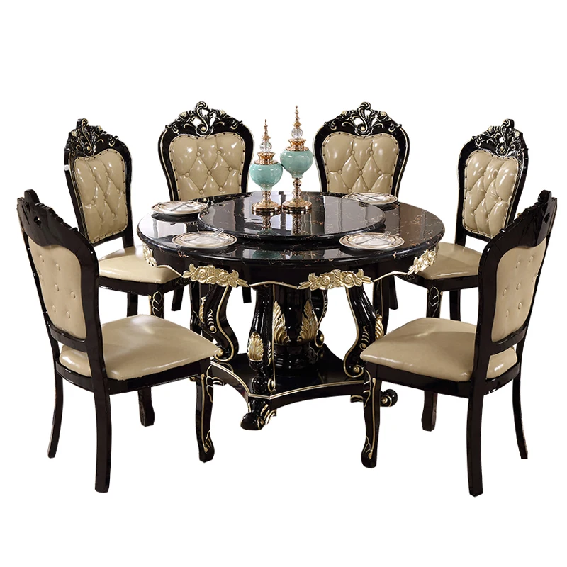 Dining Room Furniture European Style Carving Dining Set Table Wooden Round Dining Table With Chairs