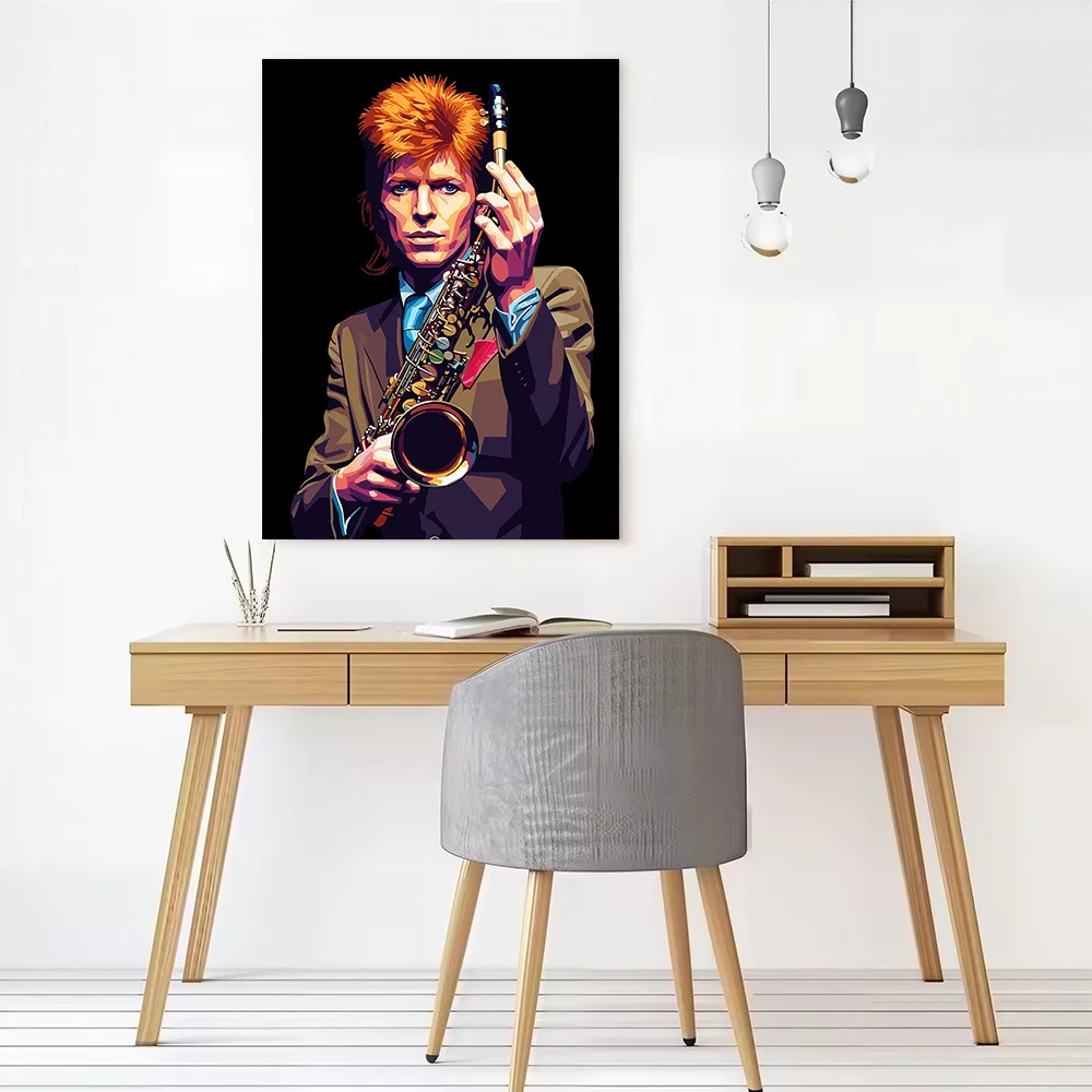 David Bowie With Saxophone Pop Art Canvas Wall Arts Poster Customizable Pictures Printing for Room Modern Home Decoration Mural