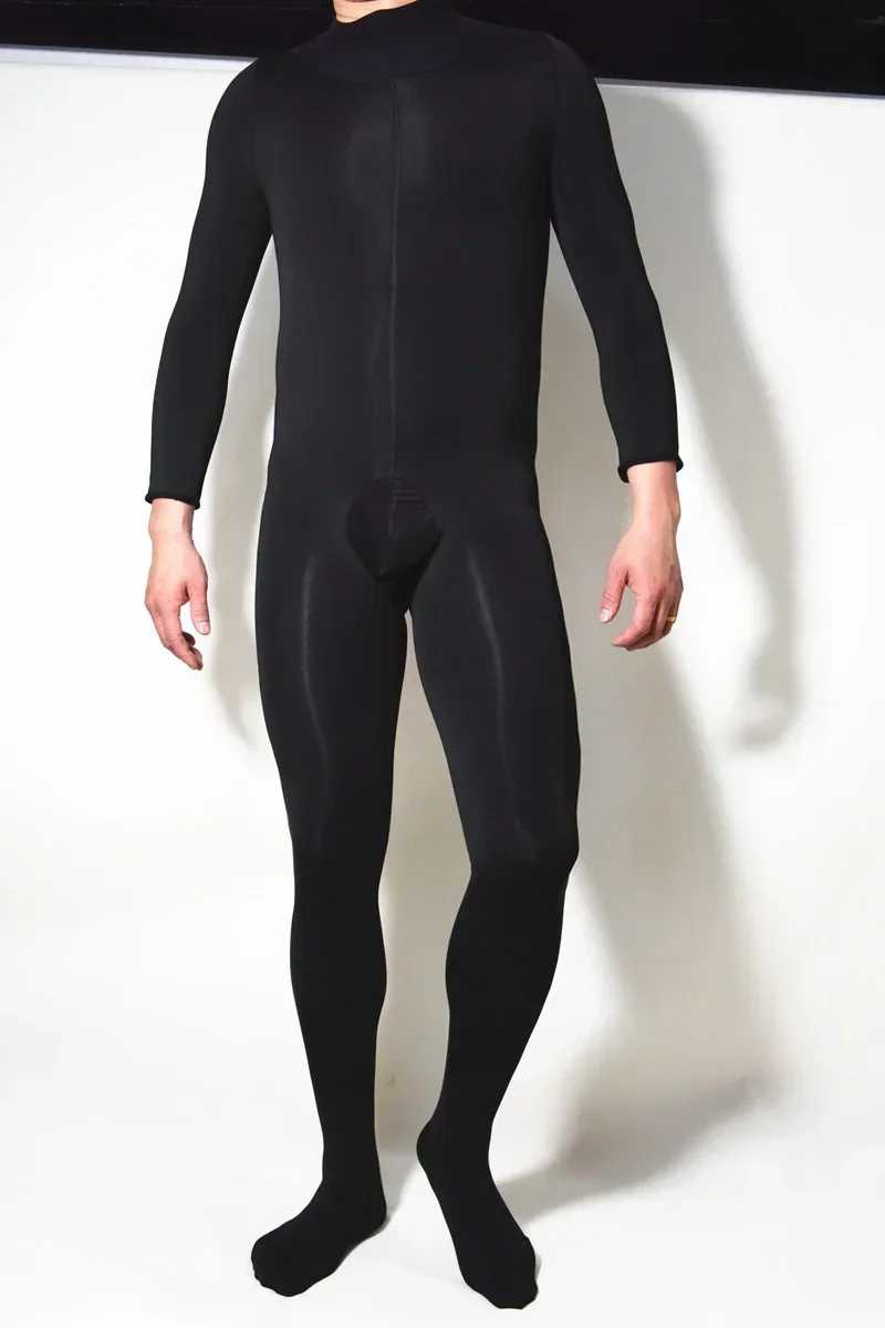 Men Warm Fleece Bodysuit Penis Sheath Close Keep Warm Crotchless Tights Jumpsuit Winter Lingerie Pantyhose Cosplay Bodysuit