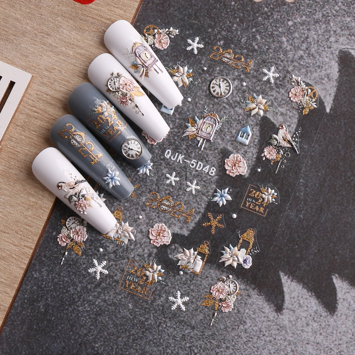 3 قطع من الملصقات المنقوشة لفن الأظافر الكرتونية لعيد الميلاد والعام الجديد، سهلة الاستخدام لتزيين الأظافر، DIY، هدايا، نمط مكياج الحفلات #3