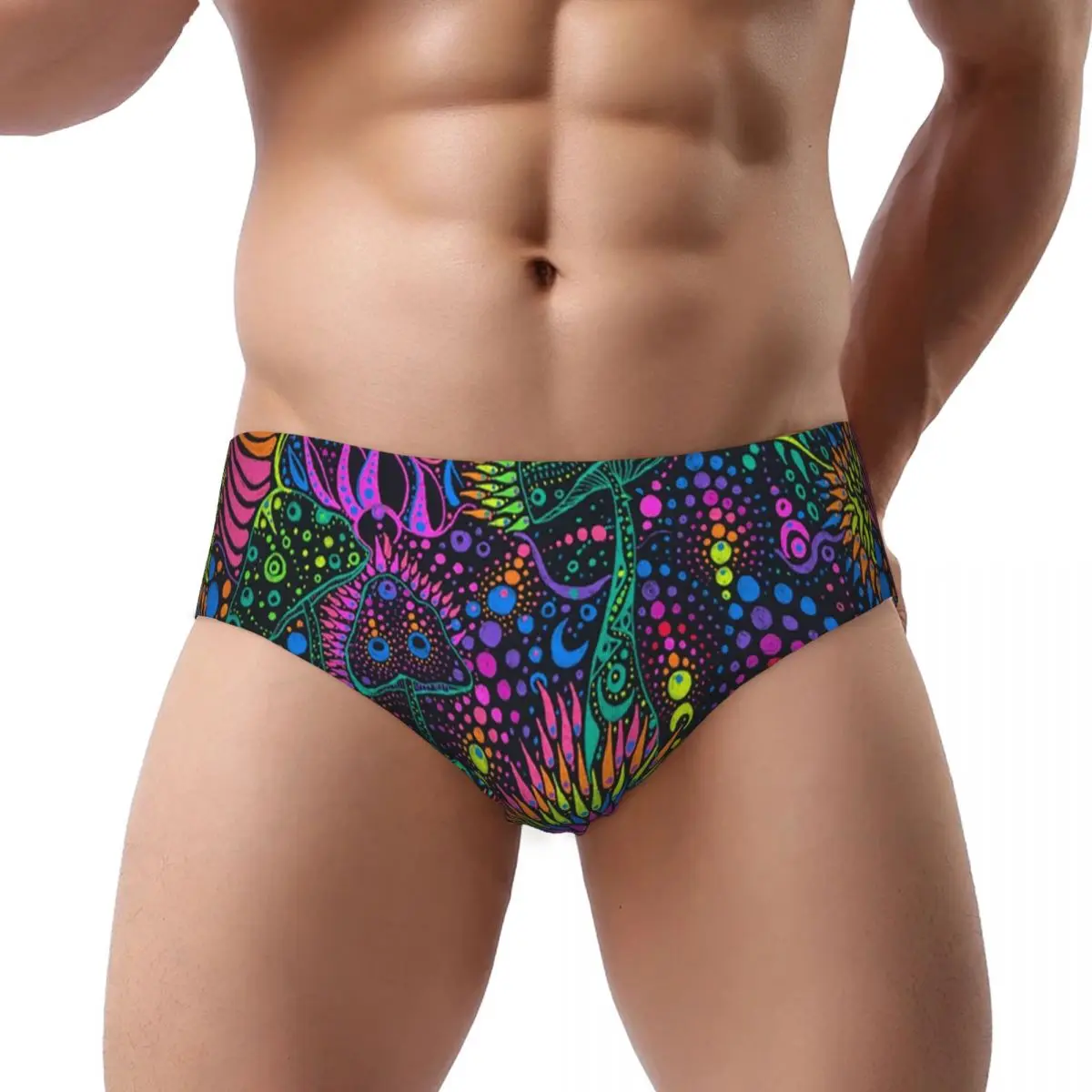 Custom Magic Mushroom Moonrise Trippy Psychedelic Neon Pastel Goth Men's Briefs Panties Mens Stretch Underwear Underpants