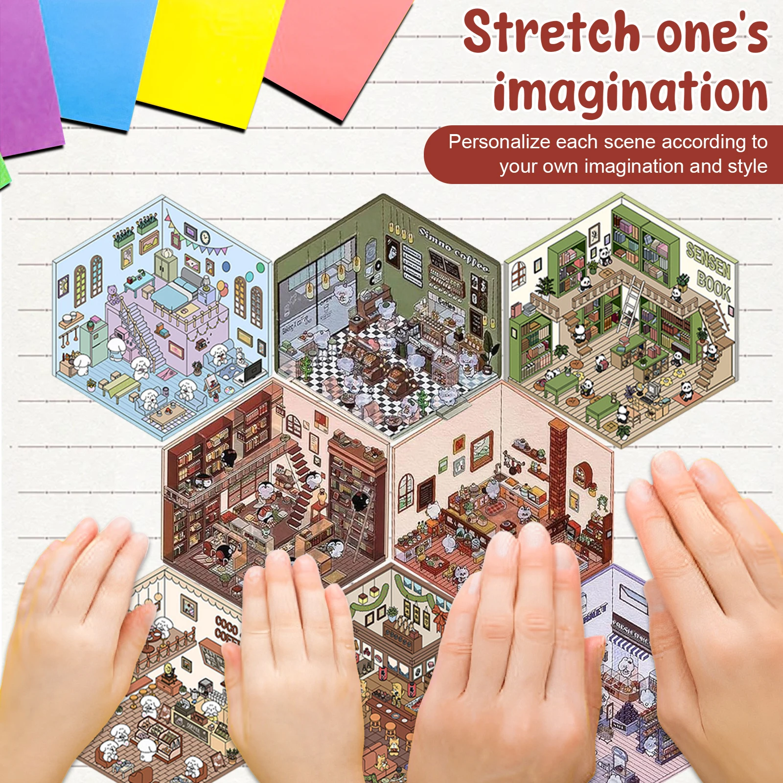 DIY 3D House Stickers Tools Creative Decor stickers pack 3D Room Sticker Book for Adults Kids to Reduce Stress Pass the Time