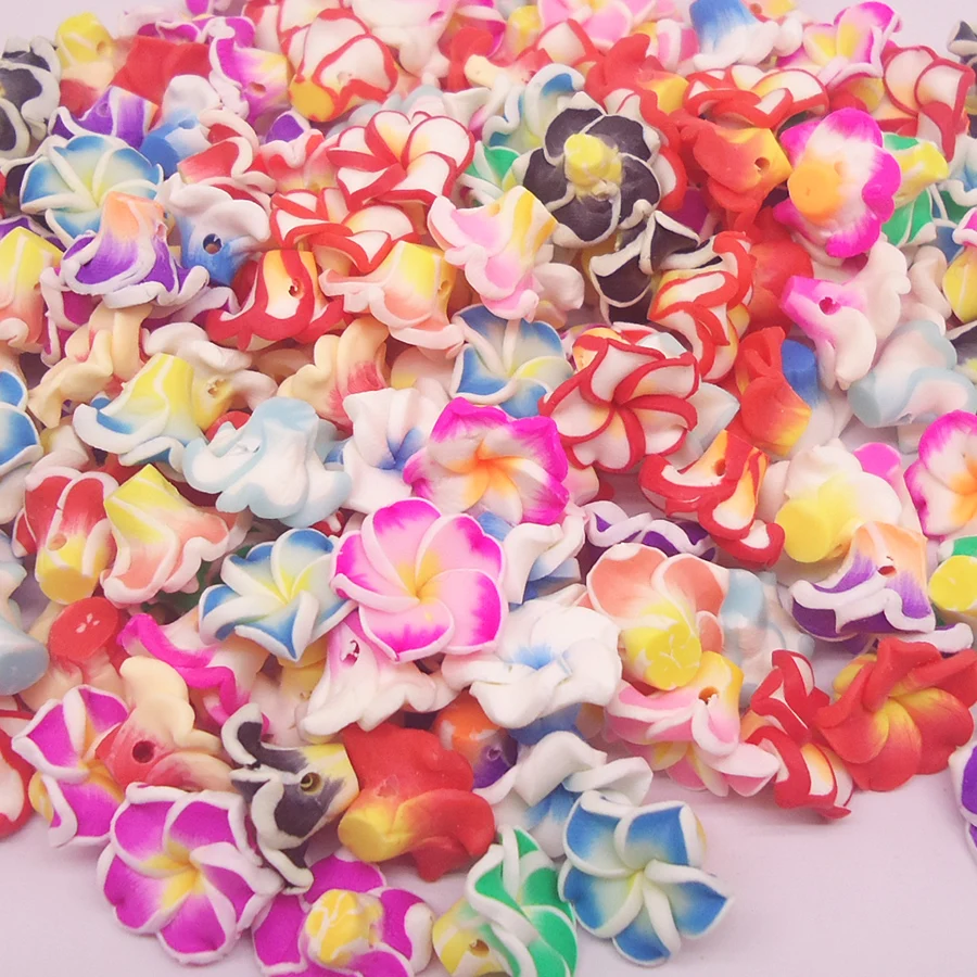 50pcs/lot 15mm Small Polymer Clay Plumeria Frangipani Flowers Beads Multicolors Mixed Diy Bracelets Hawaii Jewelry Crafts Making