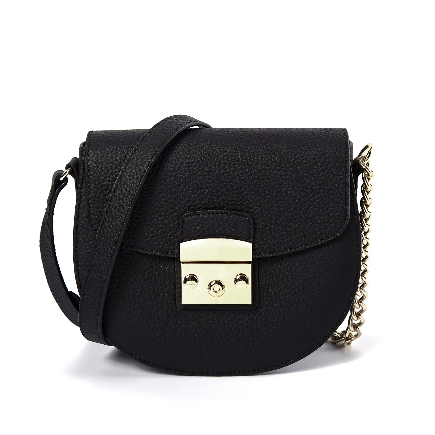 

Women Single Shoulder Bags Solid Color Cow Split Leather Vintage Chain Handbag Saddle Bag Fashion Ladies Sling Crossbody Bags