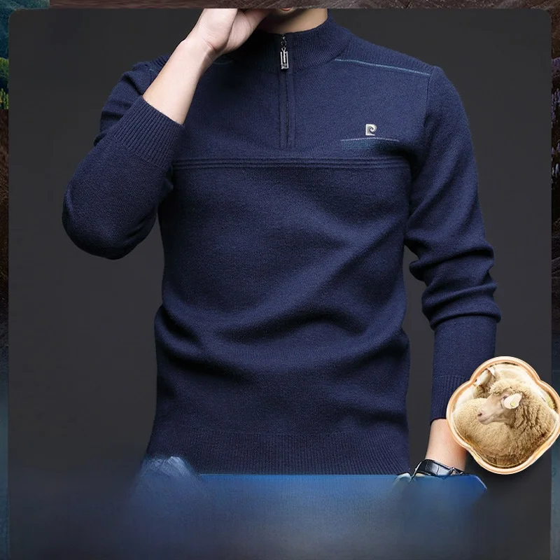 

Мужской шерстяной свитер Pierre Cardin на молнии с высоким воротником, свободного кроя, модная городская зимняя одежда