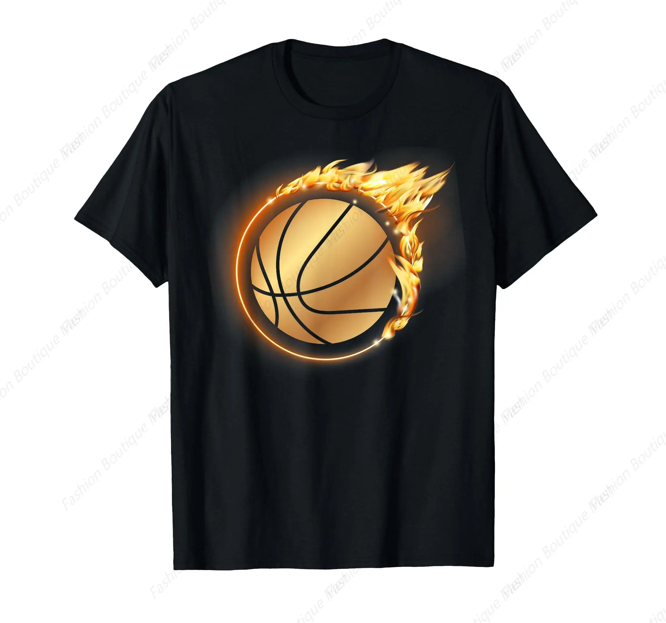 Hot-Selling Flaming Gold Basketball Slam Dunk Hoop On Fire Basketball T-Shirt For Men Outdoor Sport Shirt Cotton O-Neck Tee