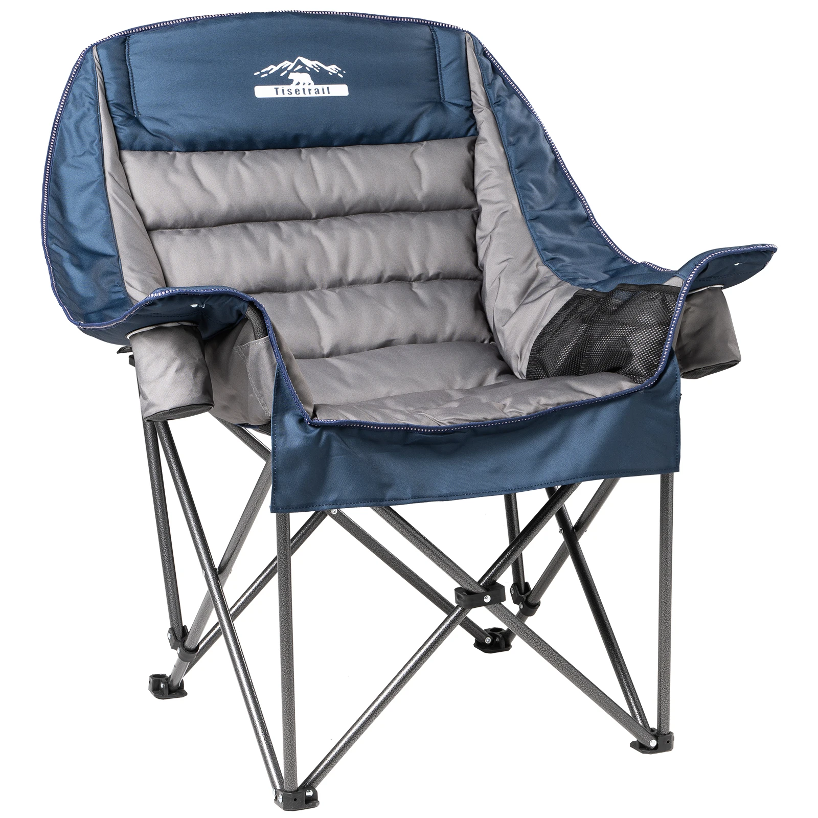 Tisetrail Oversized Padded Camping Chair Extra Large Camp Chairs For Adults With Side Pocket And Cup Holder Blue & Gray