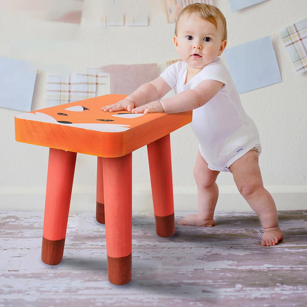 Creative Pattern Kids Wooden Stool Premium Material Fine Workmanship Lightweight Portable Cartoon Step Stool Home Use