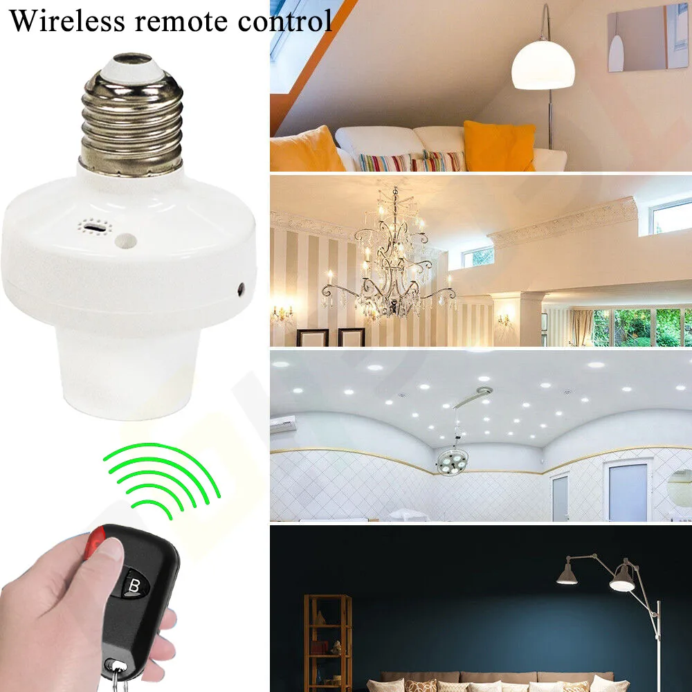 433MHz E27 Lamp Holder Wireless Switch 110V 120V 220V 230V 240V Light Remote Controller, 500W E27 Base Socket for Bulb ON OFF