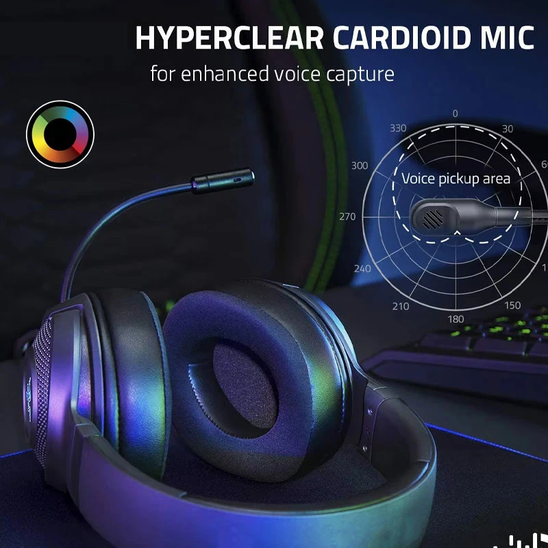 سماعة ألعاب Kraken V3 X خفيفة الوزن مع إضاءة RGB 7.1 صوت محيطي للكمبيوتر الشخصي ووحدة التحكم غمر الصوت المحسن #5