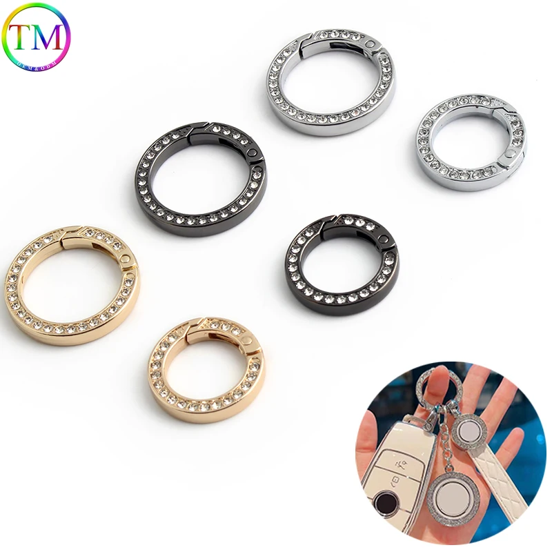 Metal Flat Spring Rings Clasp Spring Openable O Ring With Diamond Zinc Alloy Split Ring Car Key Chain Ring Luggage Accessories