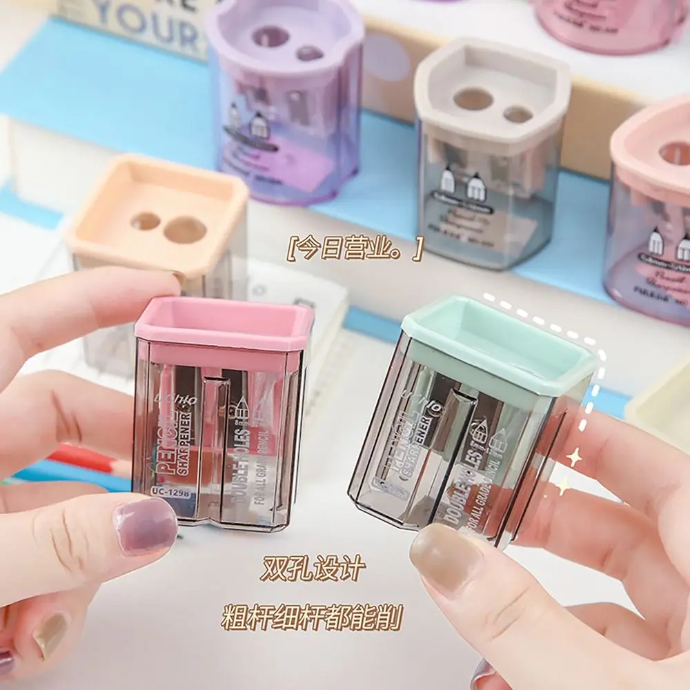 Double Hole Pencil Sharpener Random Color Triangles Hexagons Circles Squares Pencil Shavings School Office Supplies
