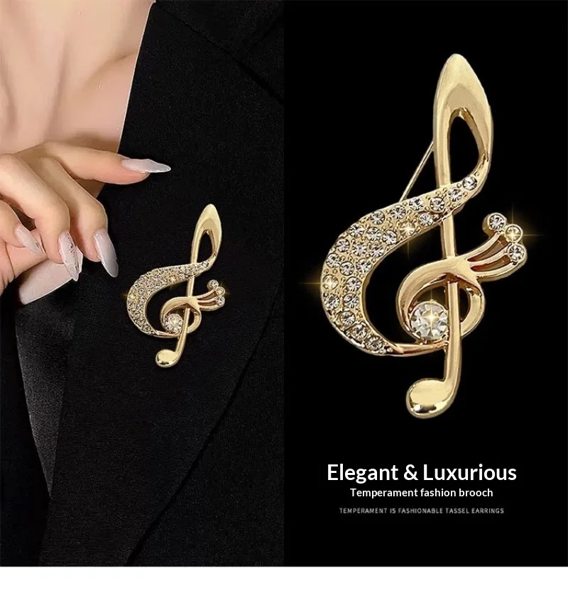 

Новая брошь с музыкальной нотой для мужчин и женщин, элегантная декоративная булавка с кристаллами для пиджака, пиджака, пальто - модный аксессуар золотого тона