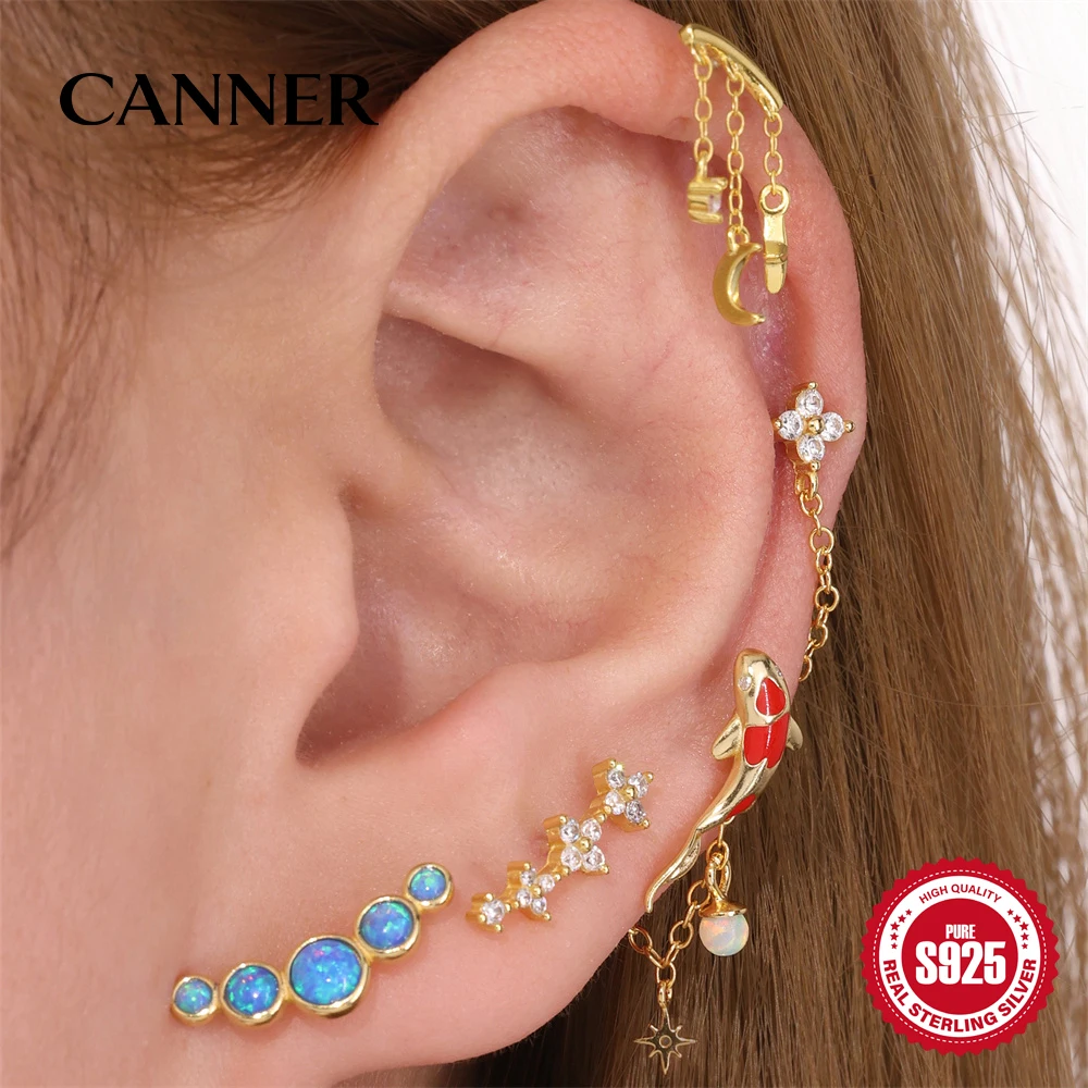 

Canner 1 шт. стерлингового серебра 925 пробы Lucky Red Koi серьги для пирсинга геометрическая цепочка циркон серьги-гвоздики из ушной кости ювелирные изделия для женщин