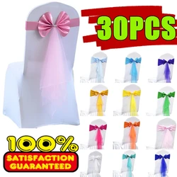 30/20/10PCS Chair Sashes Stretch Spandex Chair Bow Knot Bands With Butterfly Organza Ribbon Wedding Banquet Fair Meeting Decor