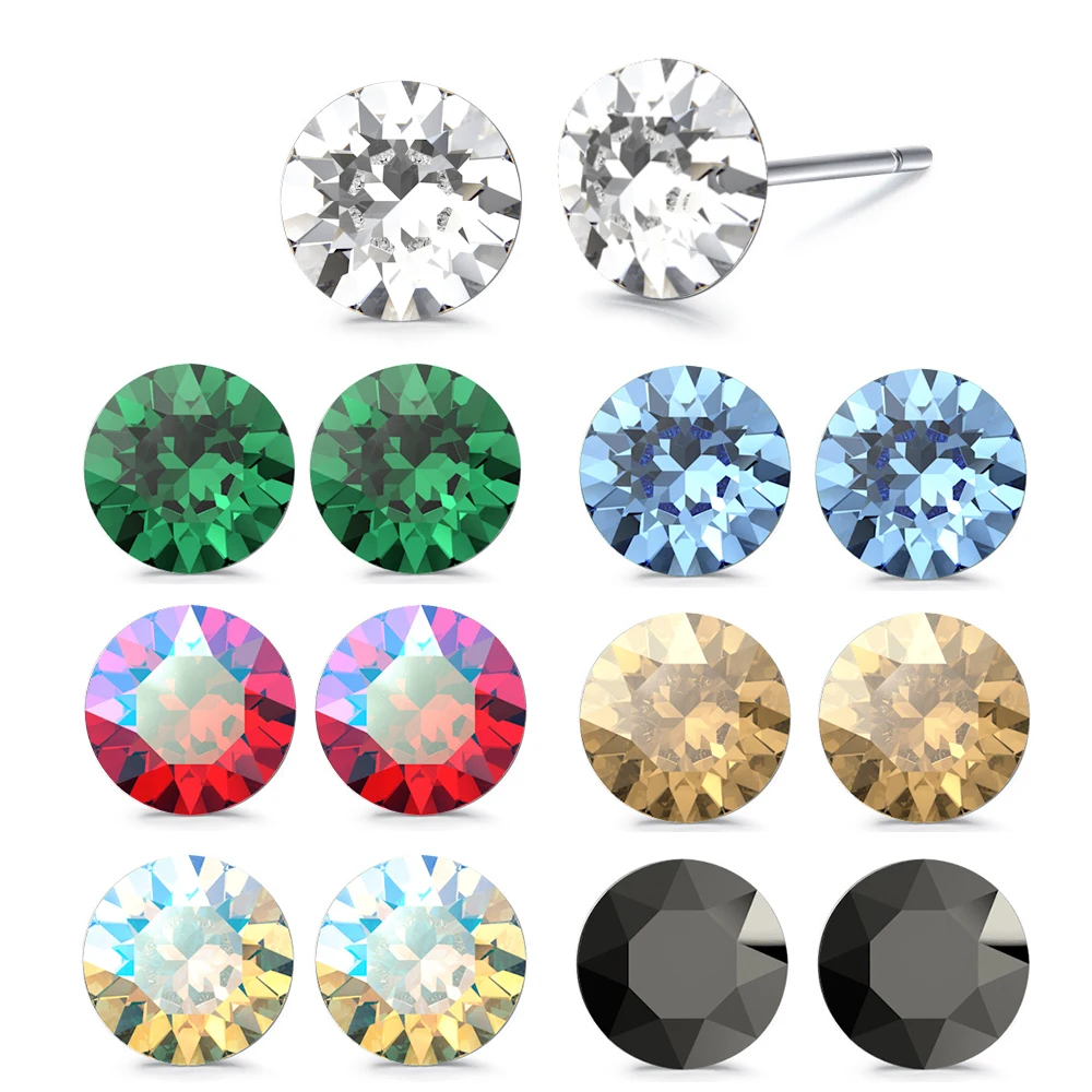 (Atacado) Pendientes de acero inoxidable con cristales auténticos de Austria para mujeres y niñas, joyería para fiesta y boda de 4/6/8mm
