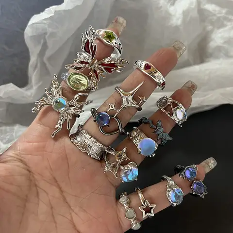 Y2K Kristallringar Kpop Hjärt Justerbar Ring Oregelbunden Geometri Punk Vintage Ringar Set För Kvinnor Flickor Nya Modesmycken 10 best sales finurliga smycken - №2