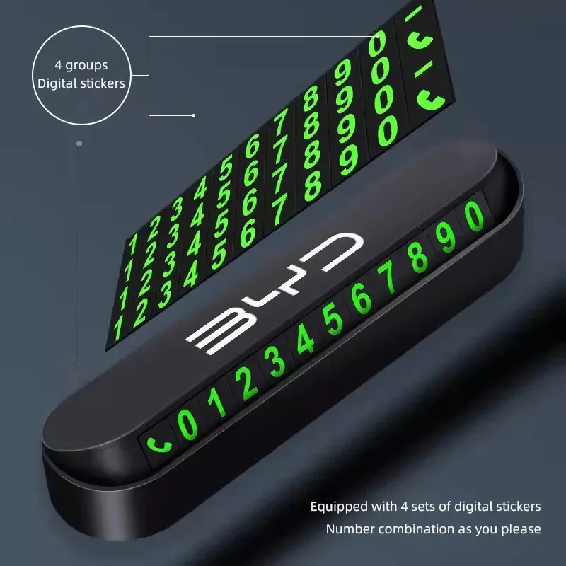 BYD Specific Luminous Temporary Parking Phone Number Card Fit Atto 3 Seal Dolphin Han, Car Park Number Display Plate Interior De