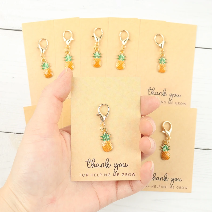 10 Mini Pineapple Keychains, with a Thank You Card for Helping Me Grow, Perfect as Party Favors, Birthday Gifts, and Perfect Gifts for Gatherings, Party Keychain Gift Packs, Fruit Pendants. view 6
