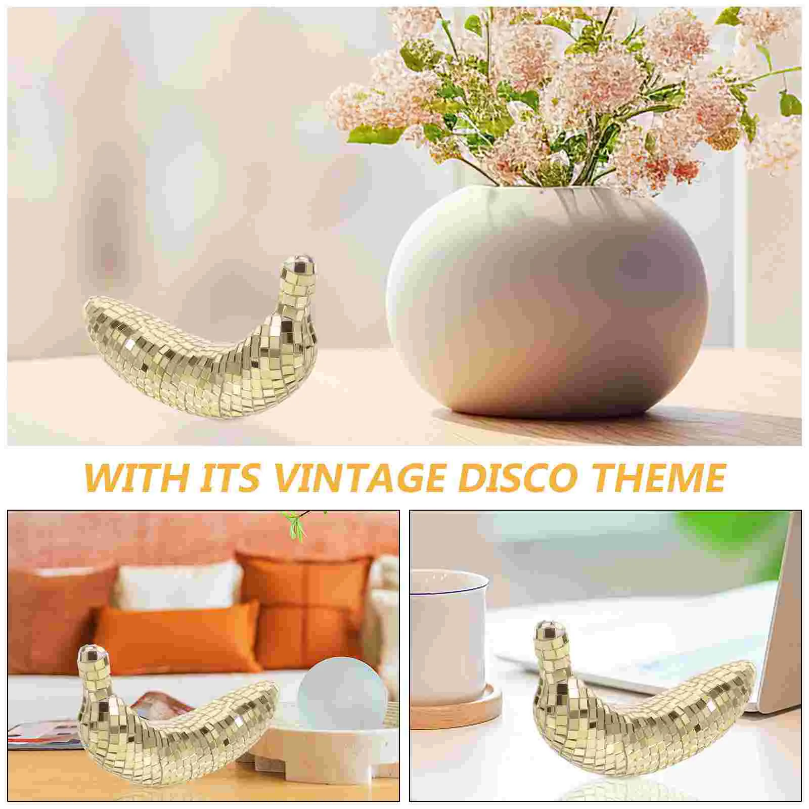 Black Mirror Disco Banana Ornament Artware For Party Fruit Model Crafts Reflective Golden