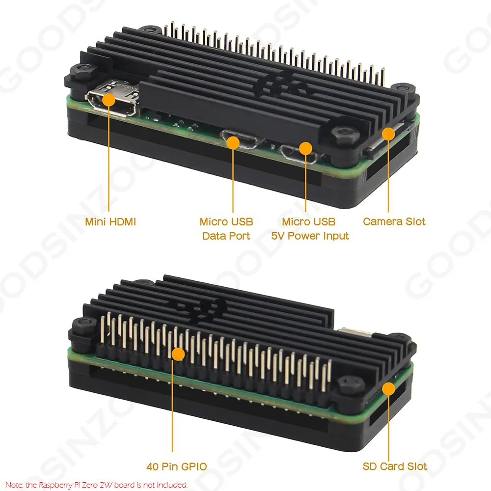 Raspberry Pi Zero 2W Aluminum Heatsink Case Kit, Universal Raspberry Pi0 W | 2 W | Zero - Passive Cooling Shell with GPIO Header