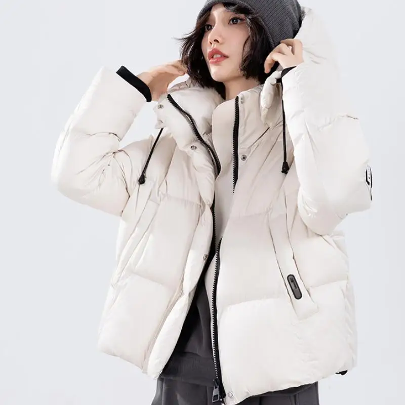 Nueva Chaqueta de algodón con capucha informal holgada a la moda corta de invierno para mujer Chaqueta de algodón de estilo universitario con diseño occidental cálido y grueso